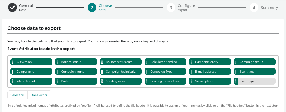 Data for e-mail Bounces exports