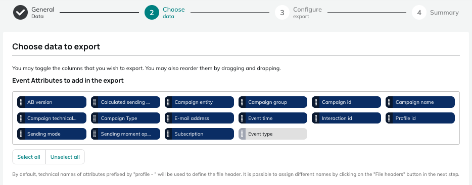 Data for e-mail Unsubscribes exports
