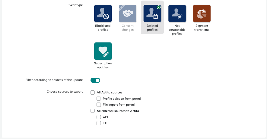 Filter on the source of the deleted profiles