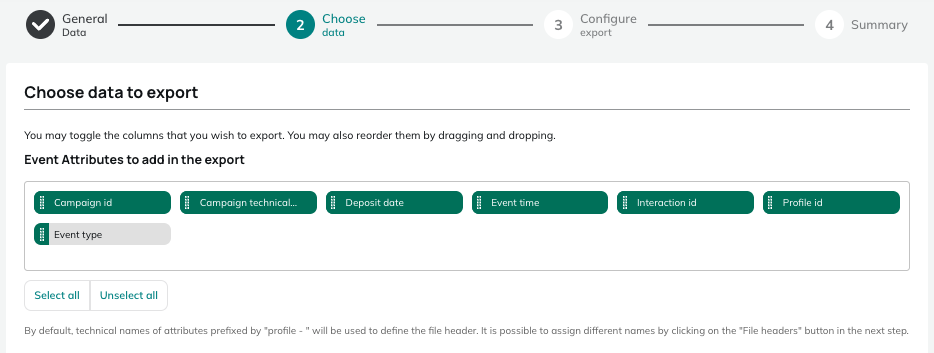 Data for Print, Call center, Custom audience Downloaded exports