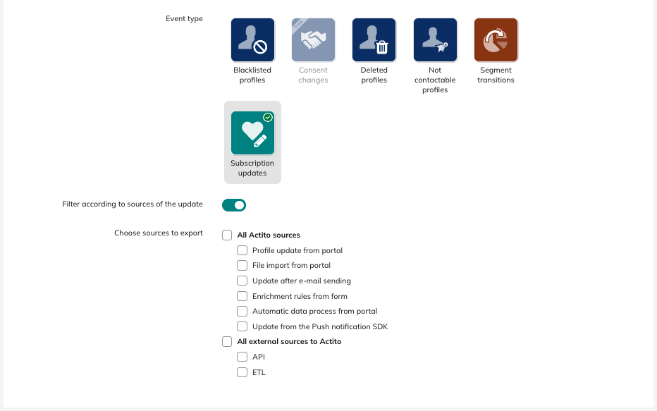 Filter on subscription sources