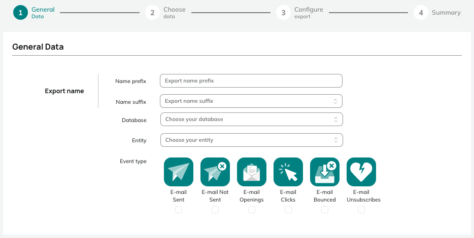 Event types for E-mail activities exports