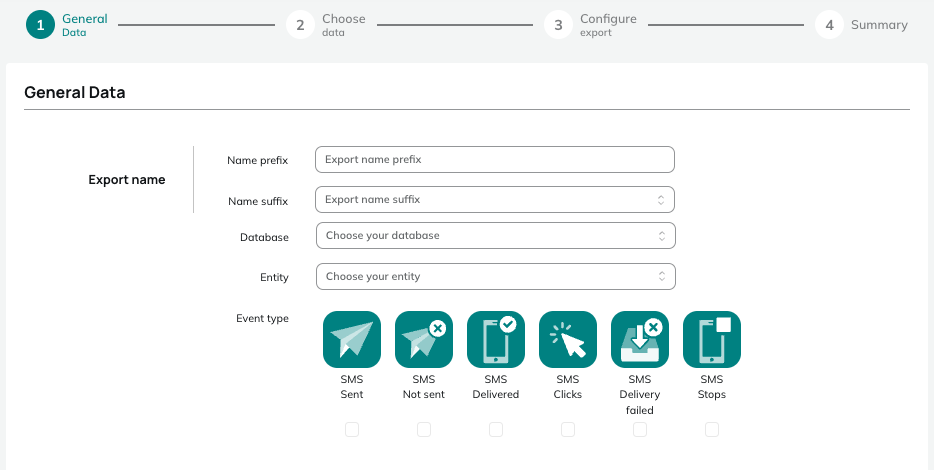 Event types for SMS activities exports