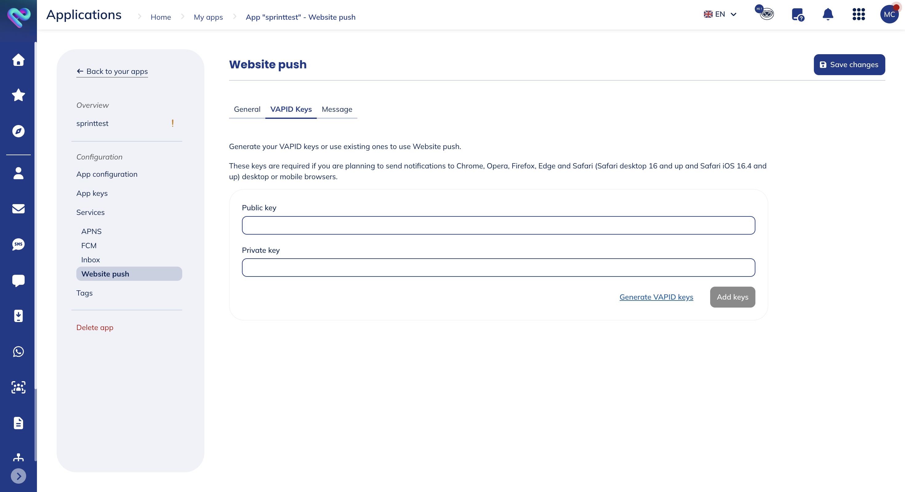 Use existing VAPID keys