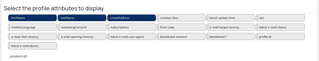 Select profile attributes
