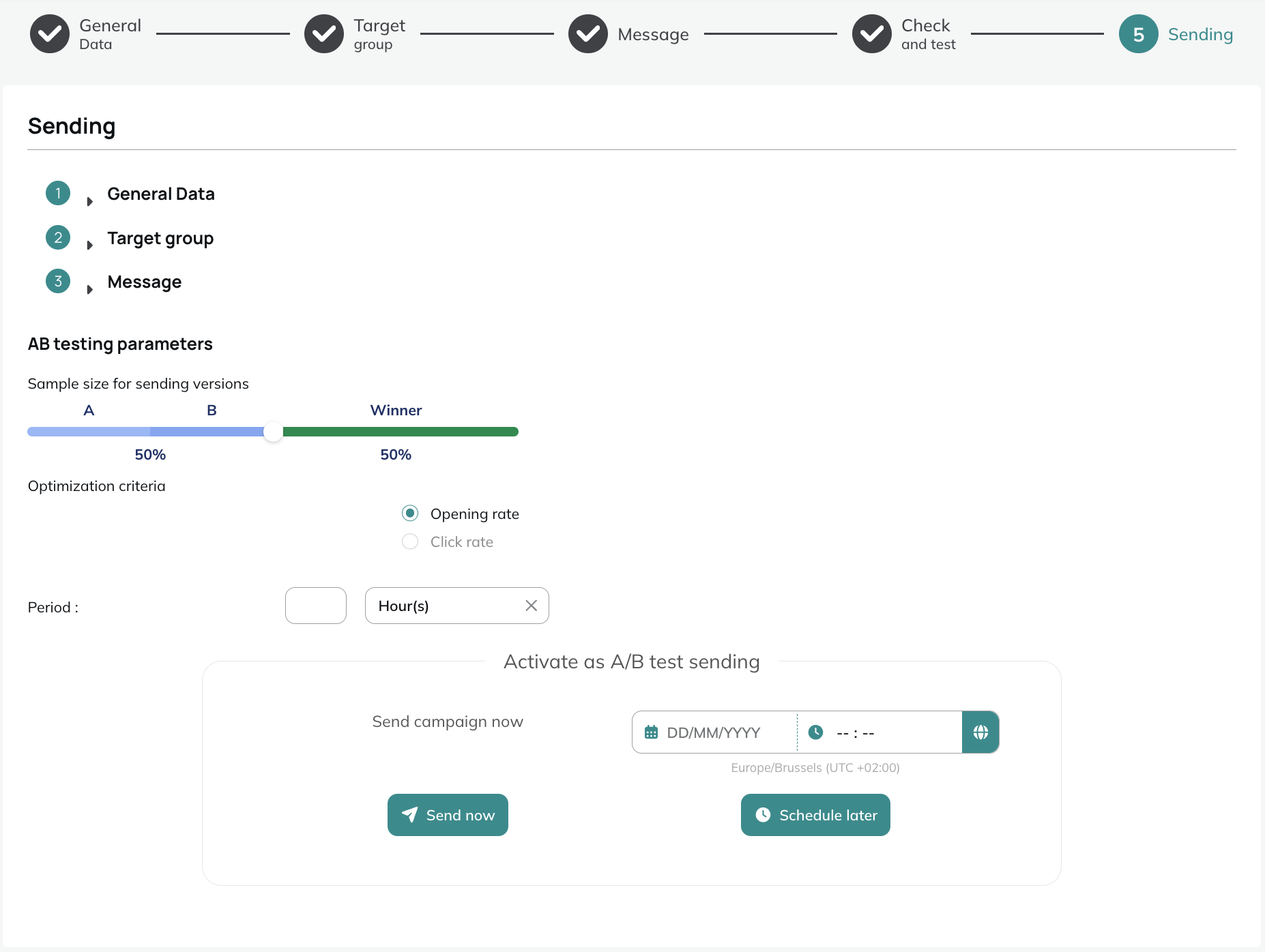 Send A/B test campaigns