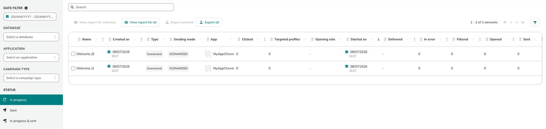 Overview of the push campaigns report app