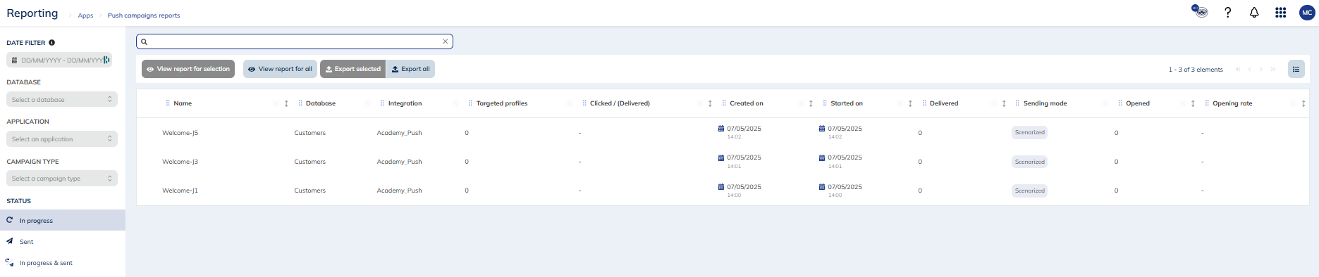 Overview of the push campaigns report app