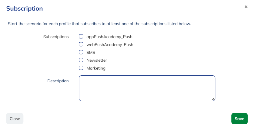 Subscription block parameters