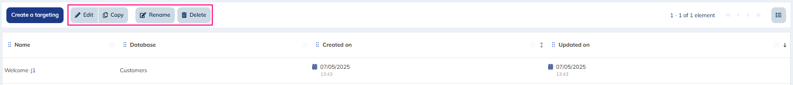 Buttons in saved targeting app