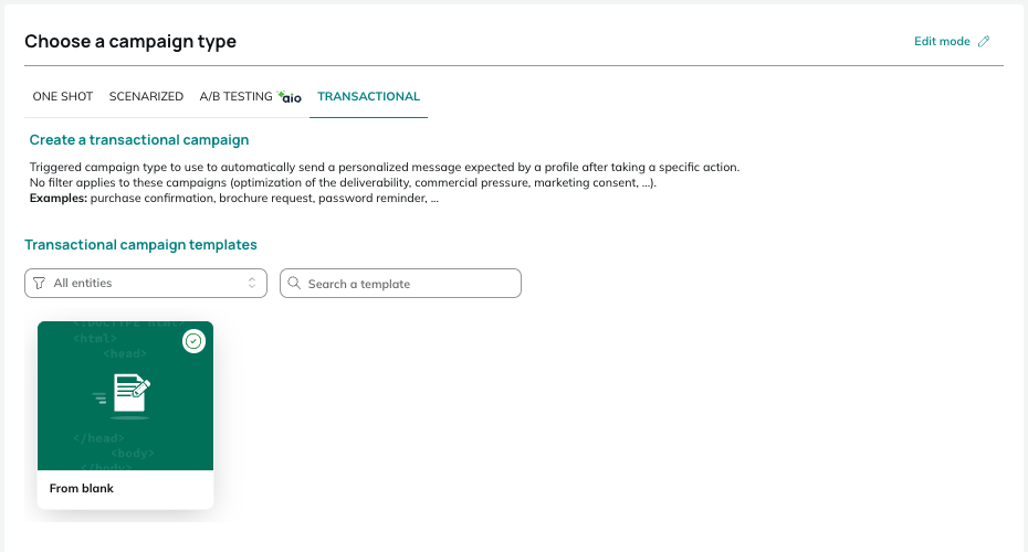 Transactional campaign tab