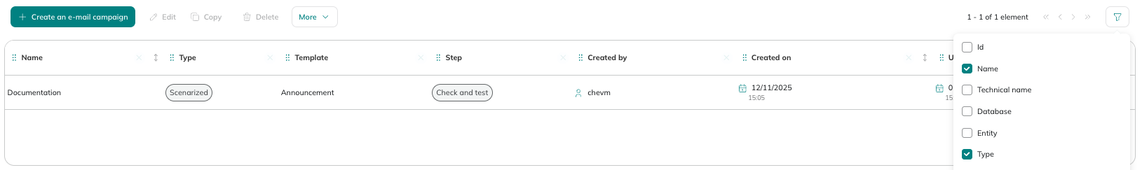 Displaying the technical name and id