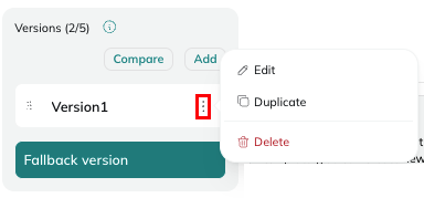Version actions menu