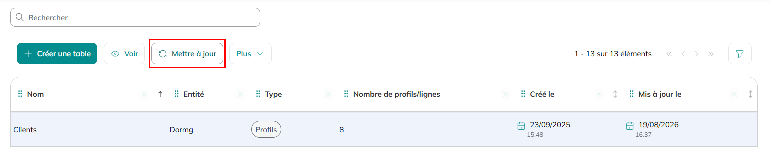 Seleccionar la tabla a editar