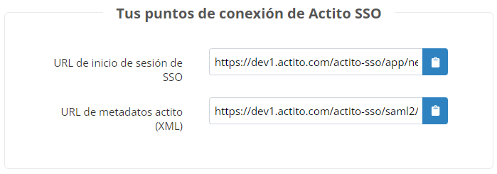 URLs de Actito para SSO