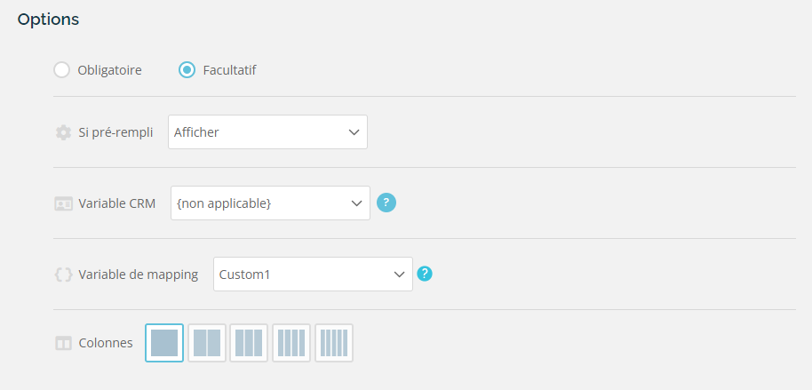 Configuración de opciones de variable