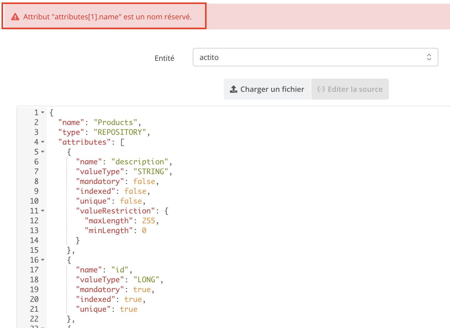 Erreur dans le JSON