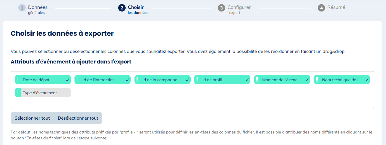 Datos para las exportaciones de mensajes enviados, entregados, abiertos y con clic