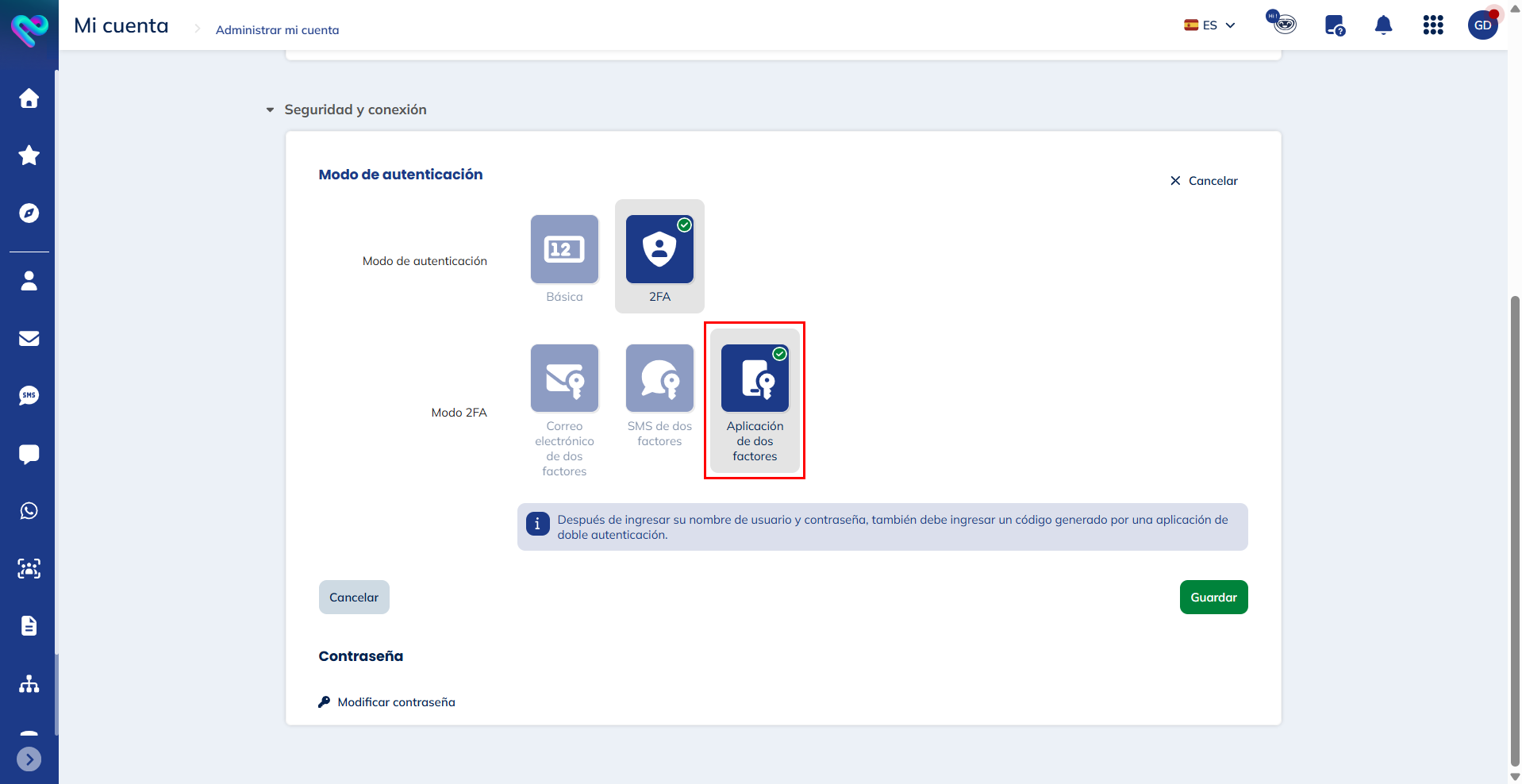 Aplicación de dos factores