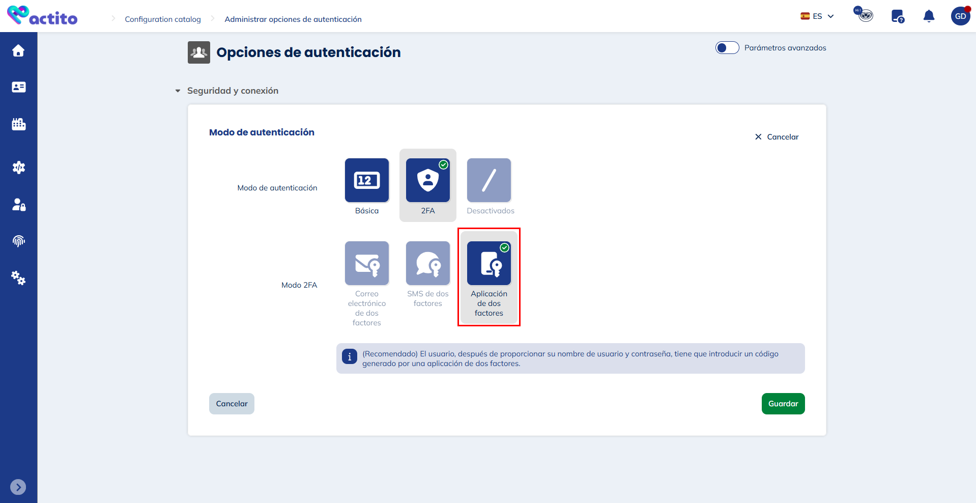Aplicación de dos factores