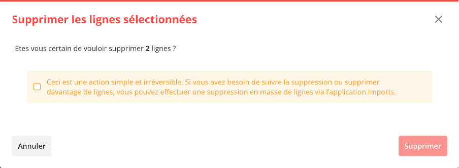 Validation de la suppression des lignes