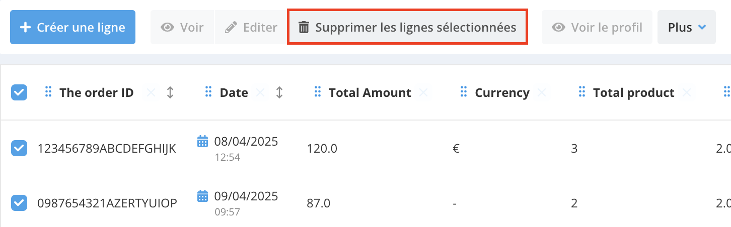 Supprimer plusieurs lignes sélectionnées
