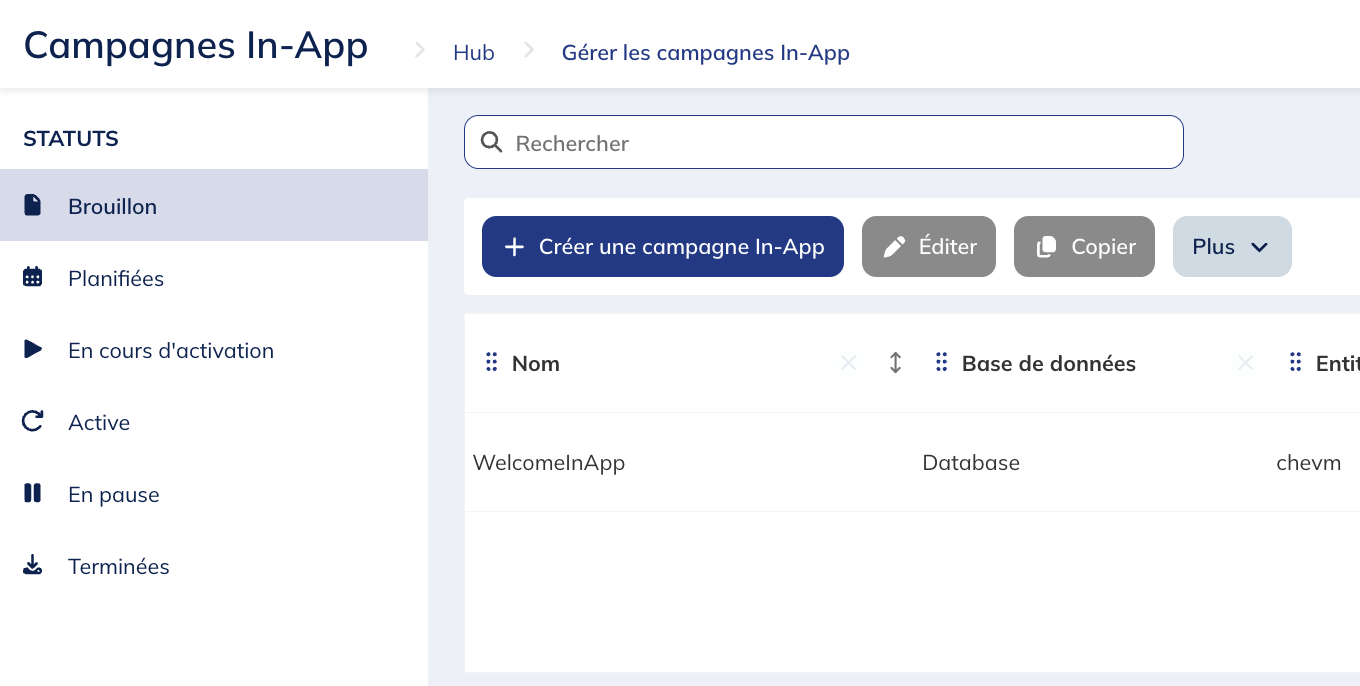 Crear una campaña in-app