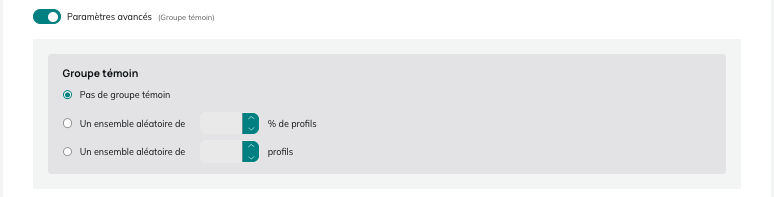 Configuración de un grupo de control en porcentaje o en número absoluto
