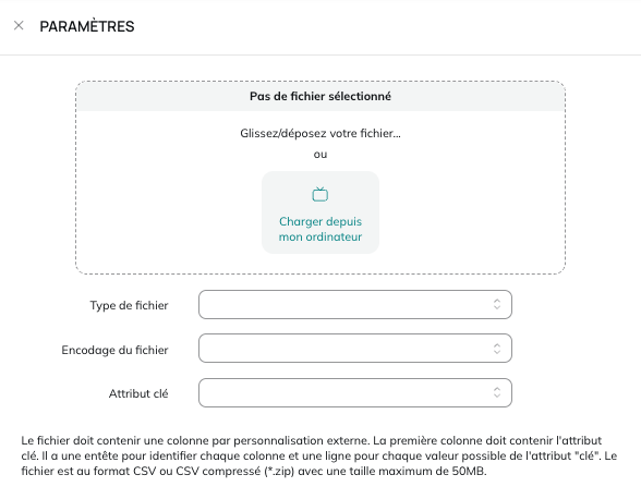 Selección de un archivo CSV como fuente de personalización externa