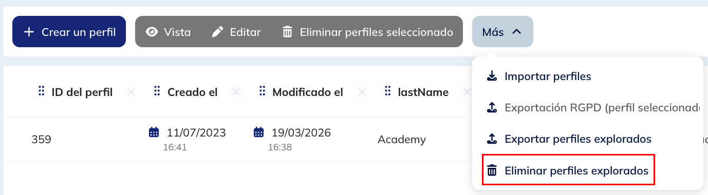 Eliminar perfiles mediante una segmentación