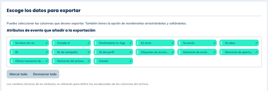 Atributos de eventos in-app