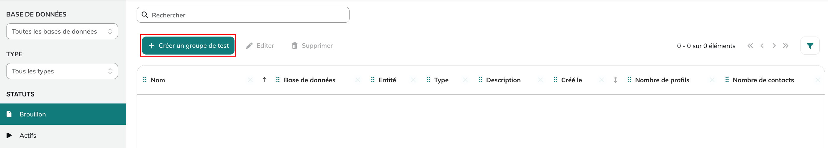 Crear un grupo de prueba