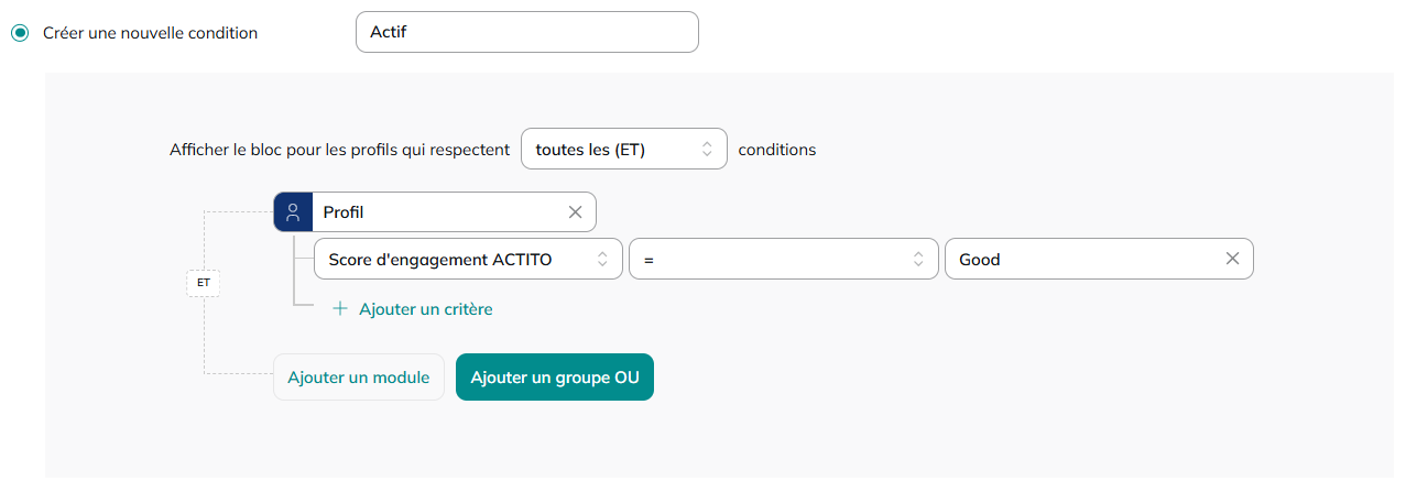 Bloque de correo condicionado por un segmento de engagement