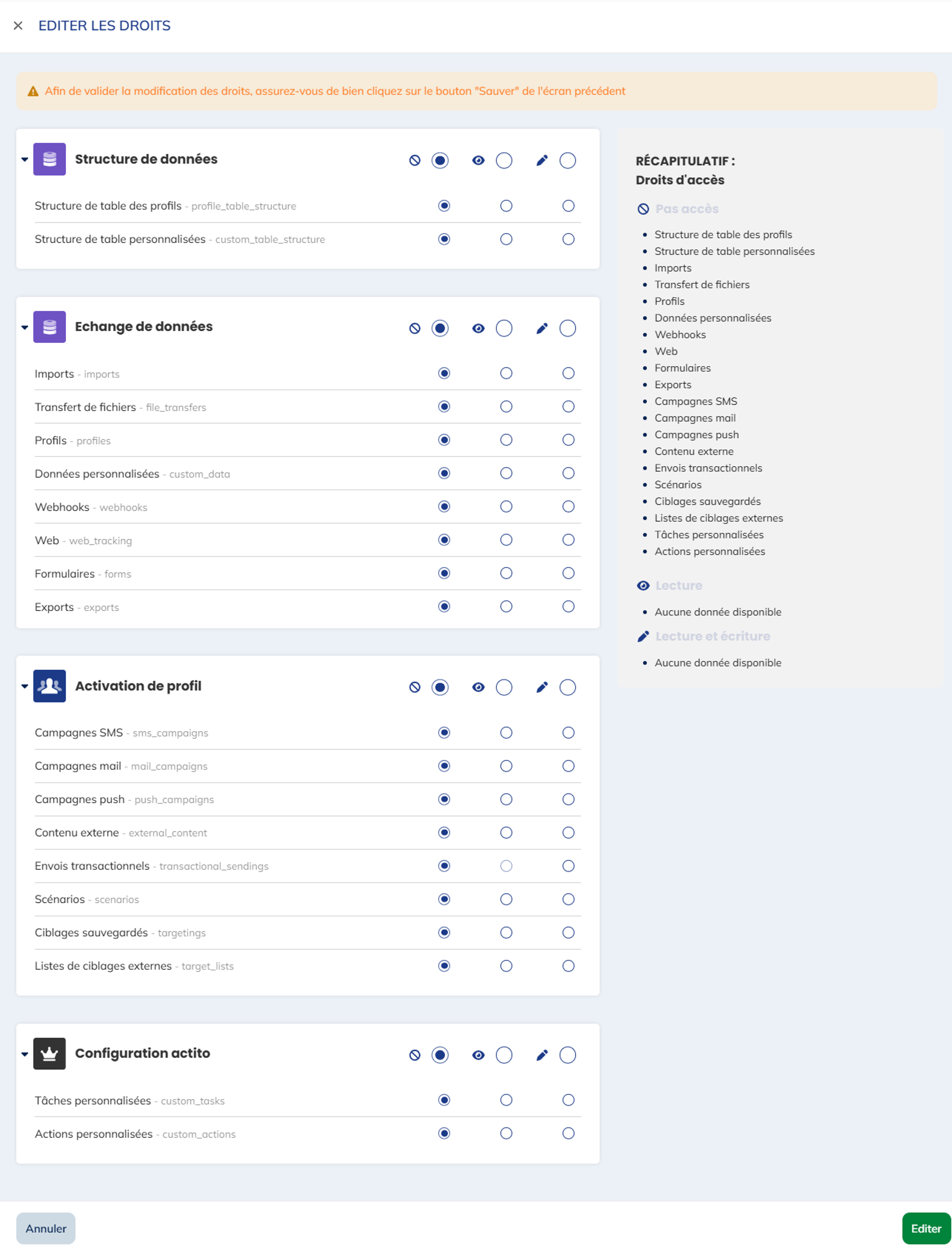 Configuration d&#39;Actito
