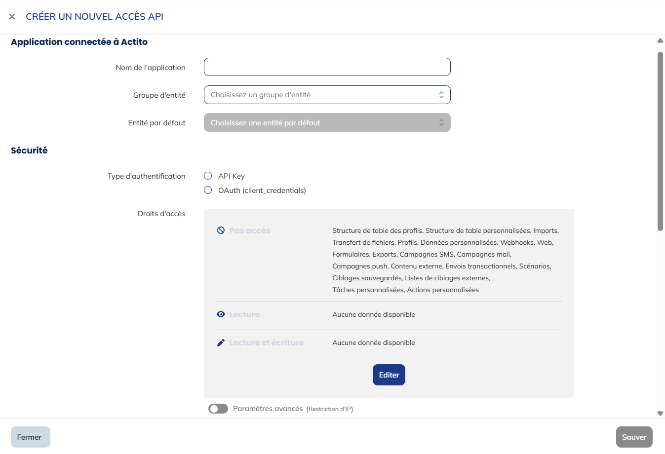 Créer utilisateur API