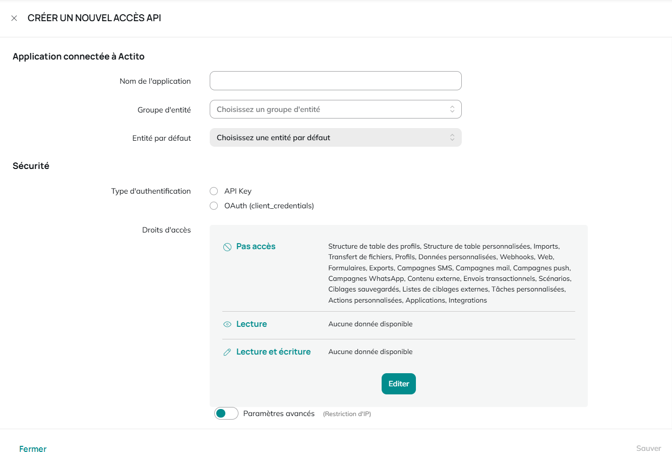 Créer utilisateur API