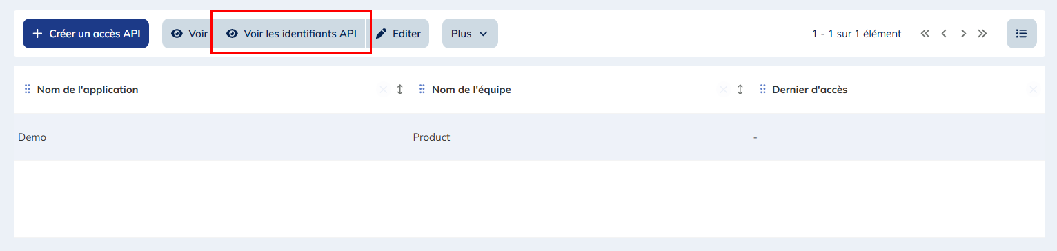 Voir les identifiants API