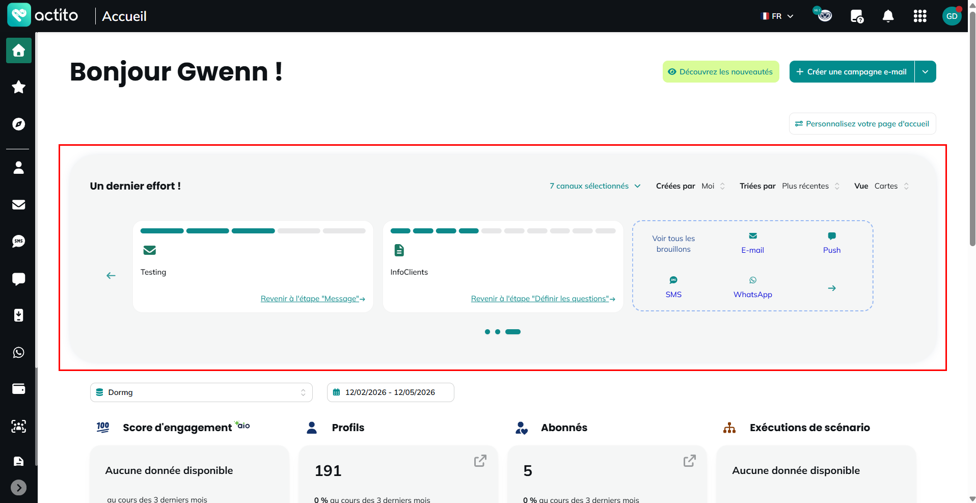 widget "Campagnes en cours"