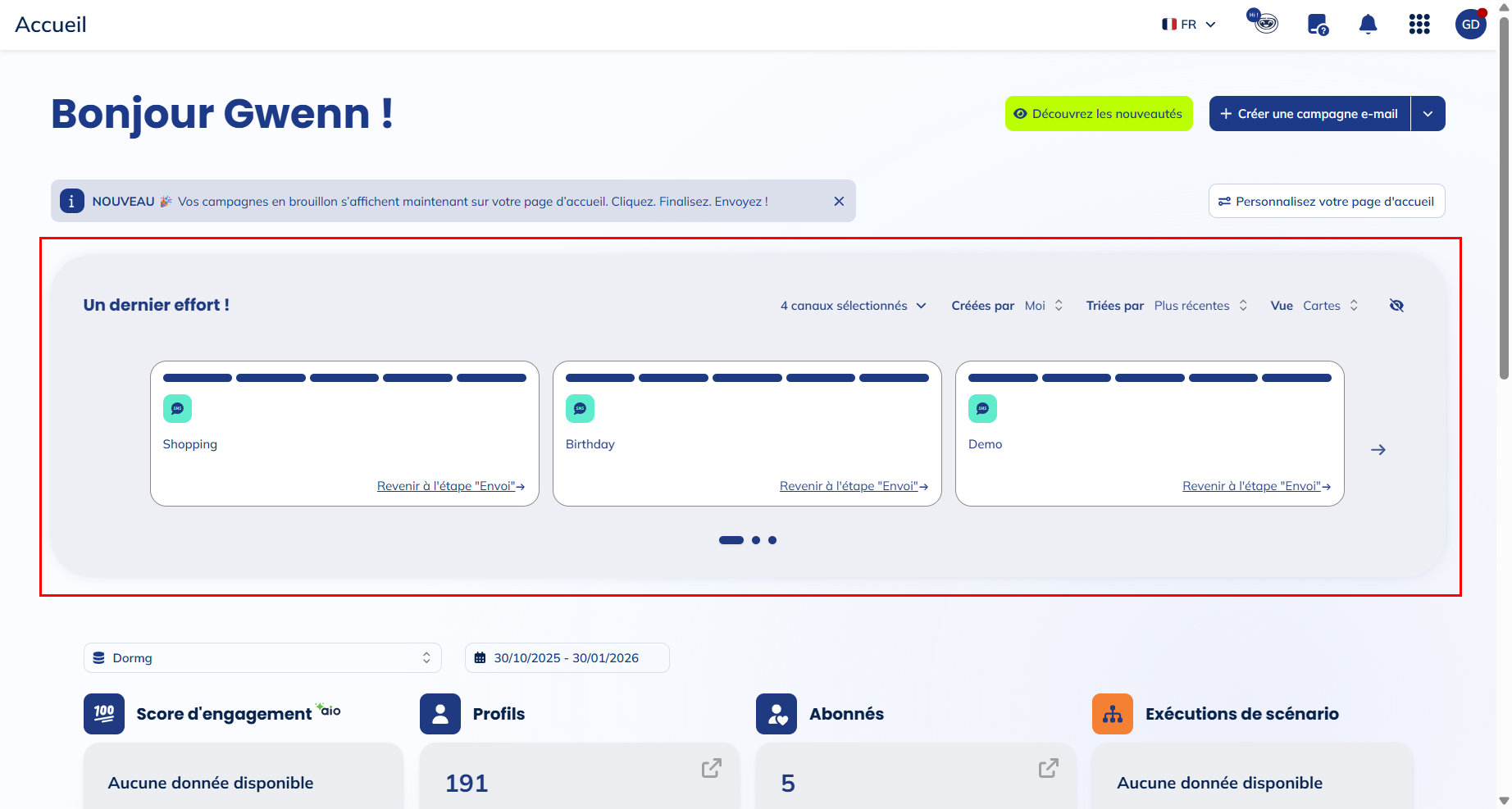 widget "Campagnes en cours"