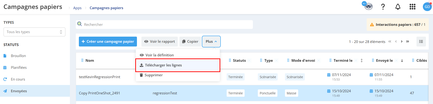 Télécharger les lignes