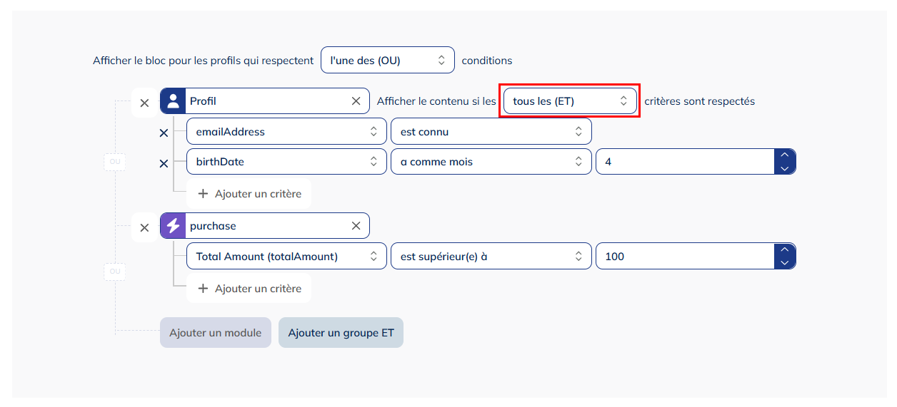 opérateur entre critères