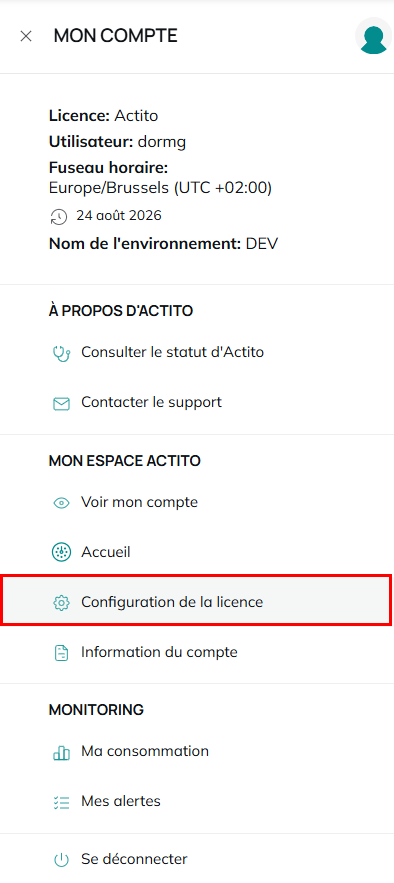 Configuration de la licence