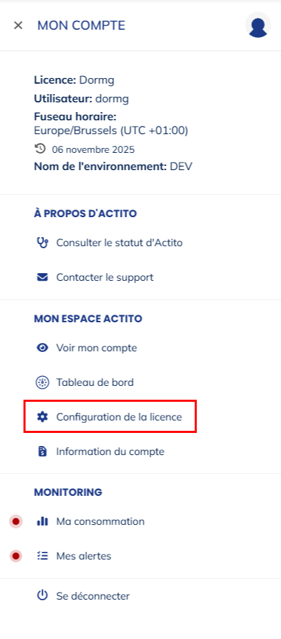 Configuration de la licence