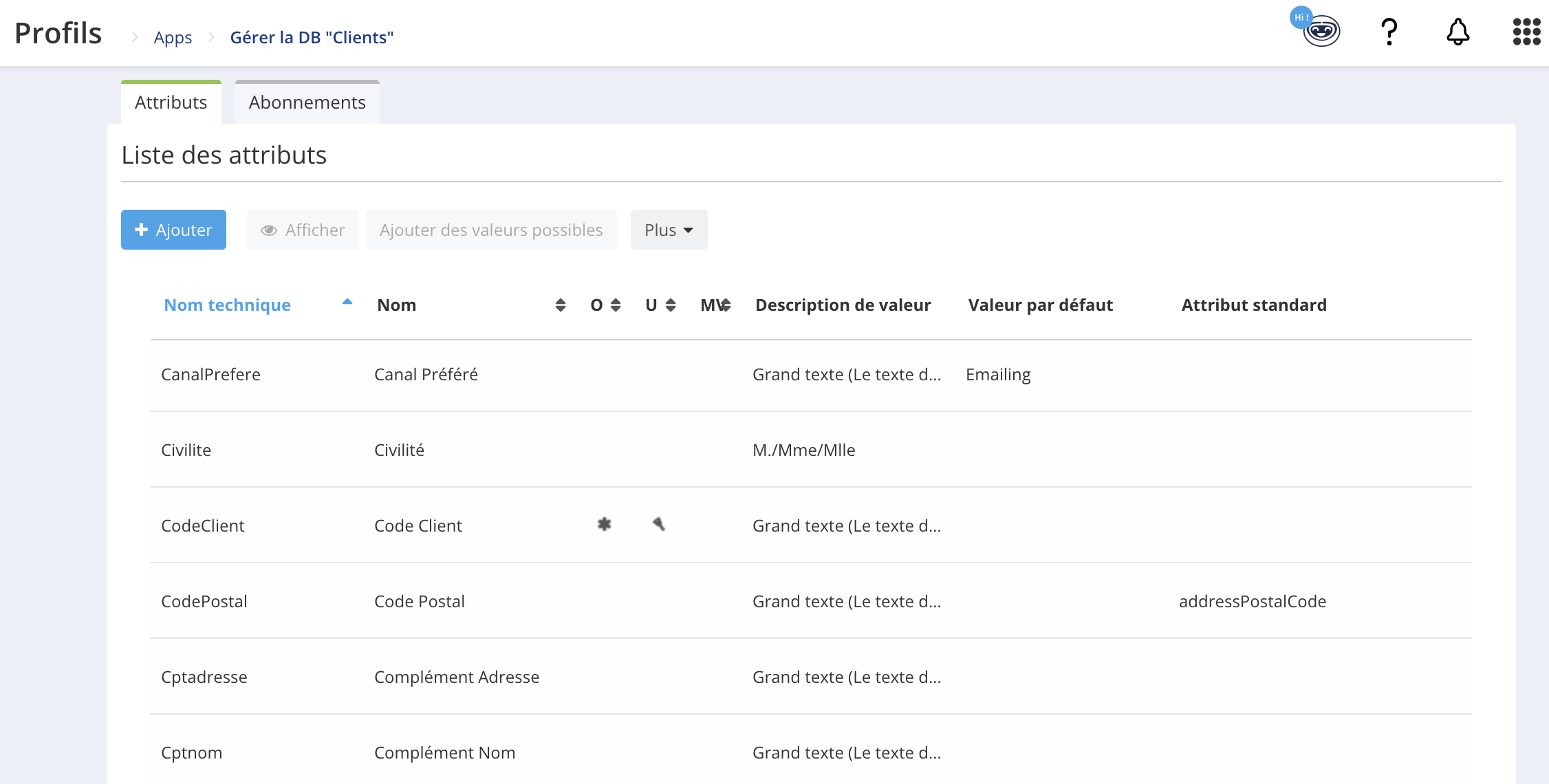 Consultation table de profil via interface