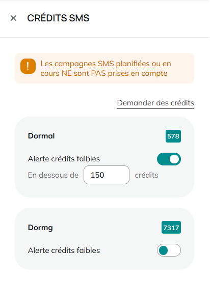 Définir seuil de crédits faibles