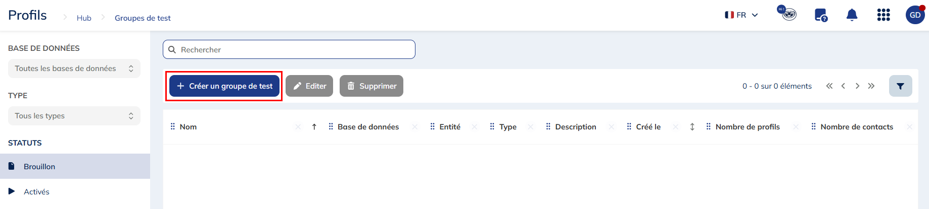 Créer un groupe de test