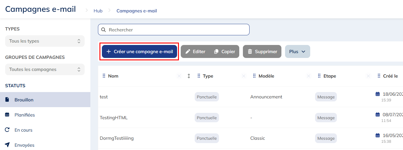 Créer une campagne e-mail