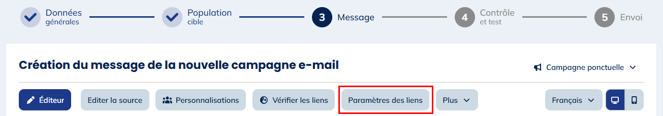 Paramètres des liens (UTM, ...)
