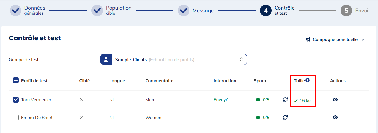 Vérifier la taille de l'e-mail