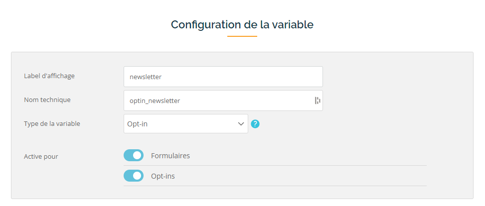 Configuration de la variable